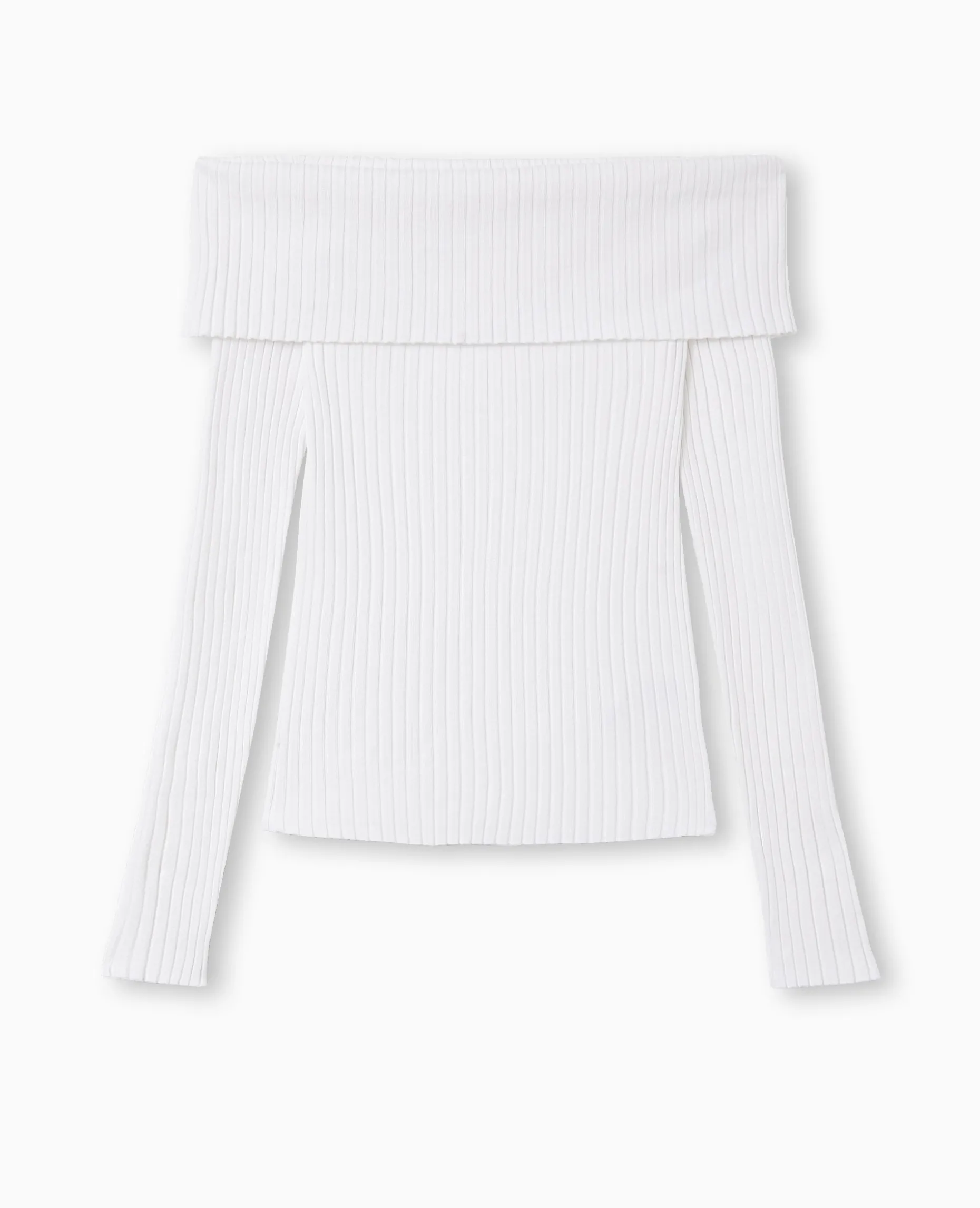 Pull Maille Côtelée Encolure Bardot - Blanc