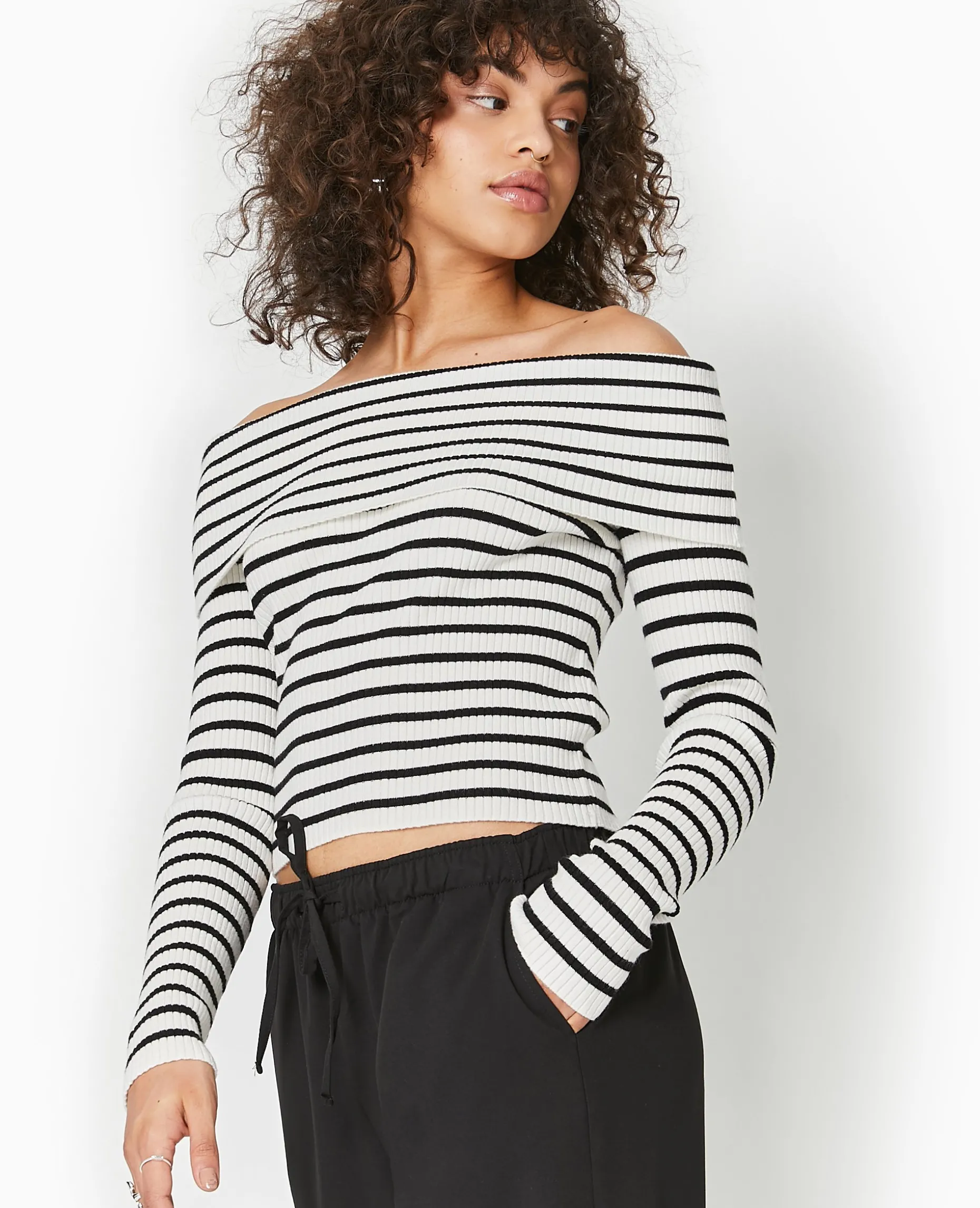 Pull Maille Fine Encolure Bardot - Blanc