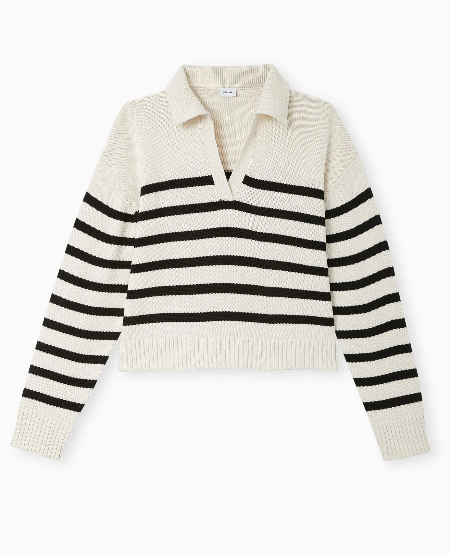 Pull Rayé Col Polo - Blanc