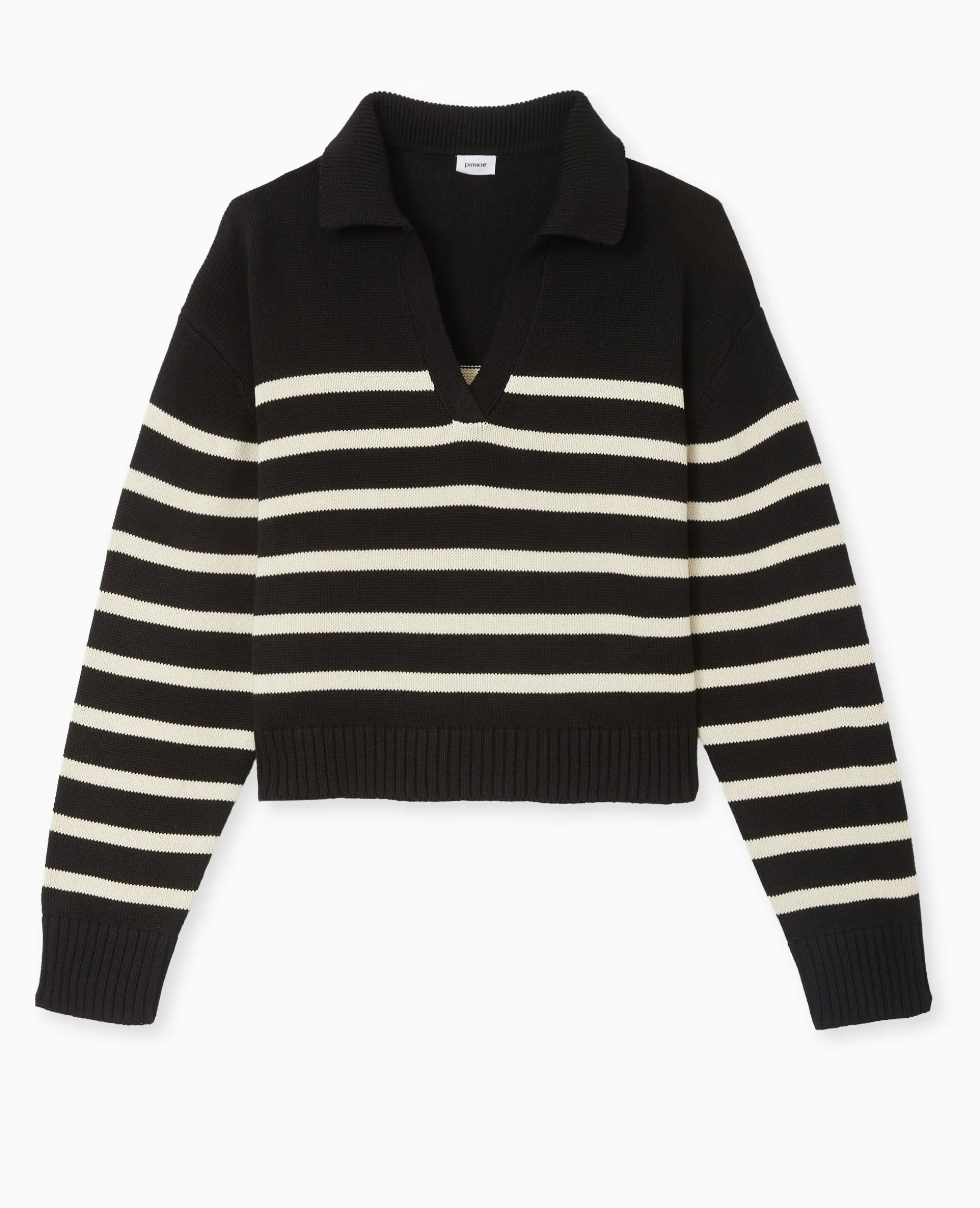 Pull Rayé Col Polo - Noir