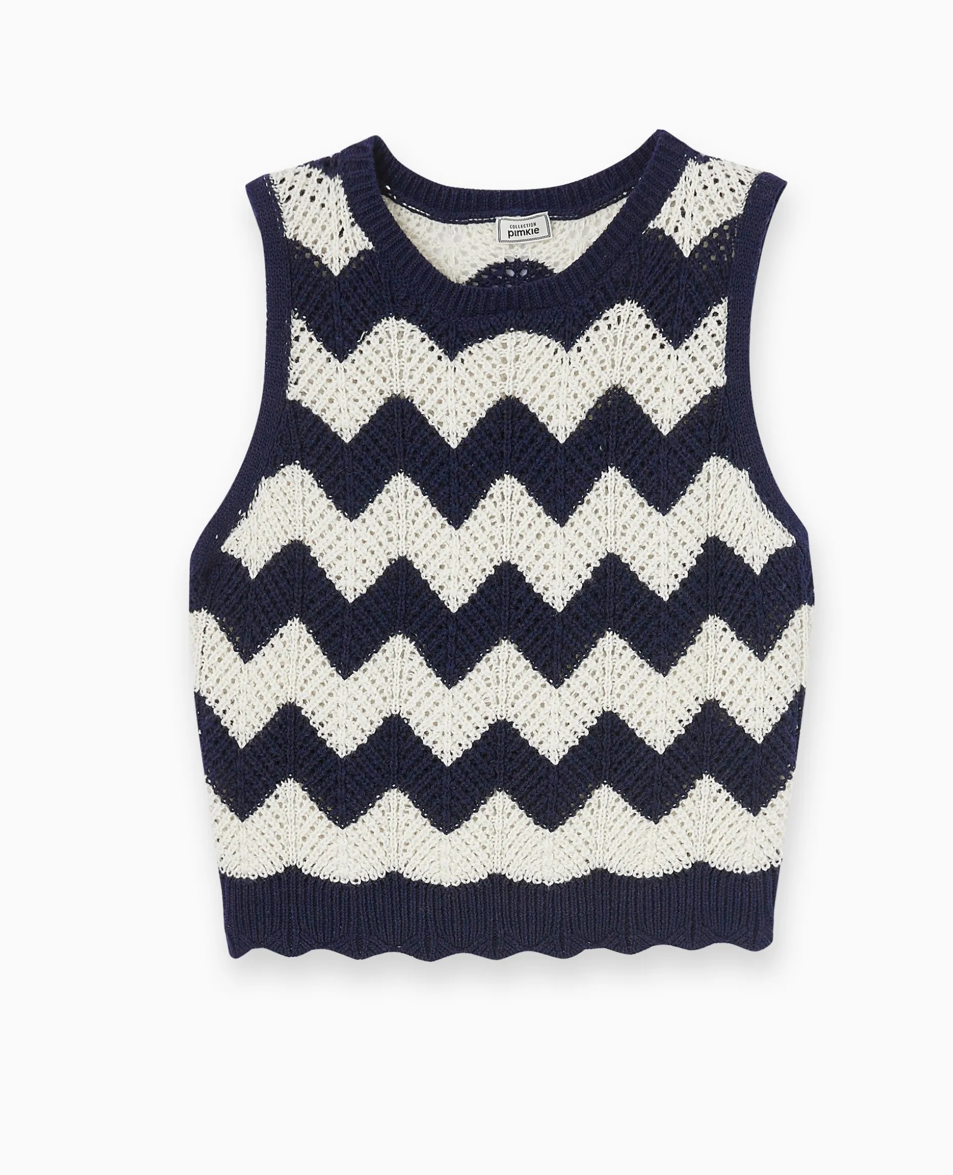 Pull Sans Manches En Maille Ajourée - Bleu Marine