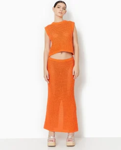 Pull Sans Manches En Maille Ajourée - Orange
