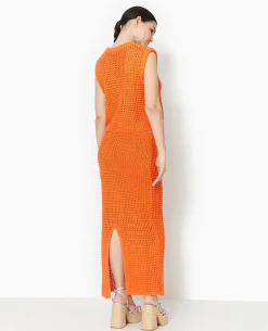 Pull Sans Manches En Maille Ajourée - Orange