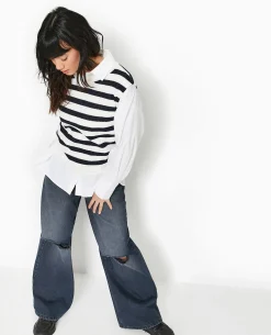 Pull Sans Manches Rayé - Blanc