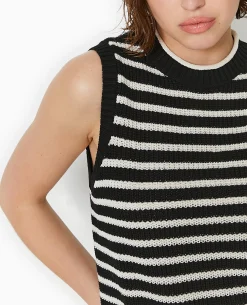 Pull Sans Manches Rayé - Noir