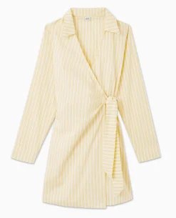 Robe Cache-cœur Courte Rayée - Beige