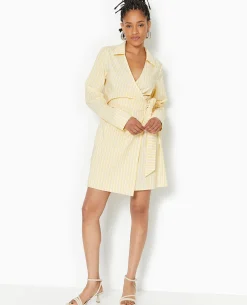 Robe Cache-cœur Courte Rayée - Beige