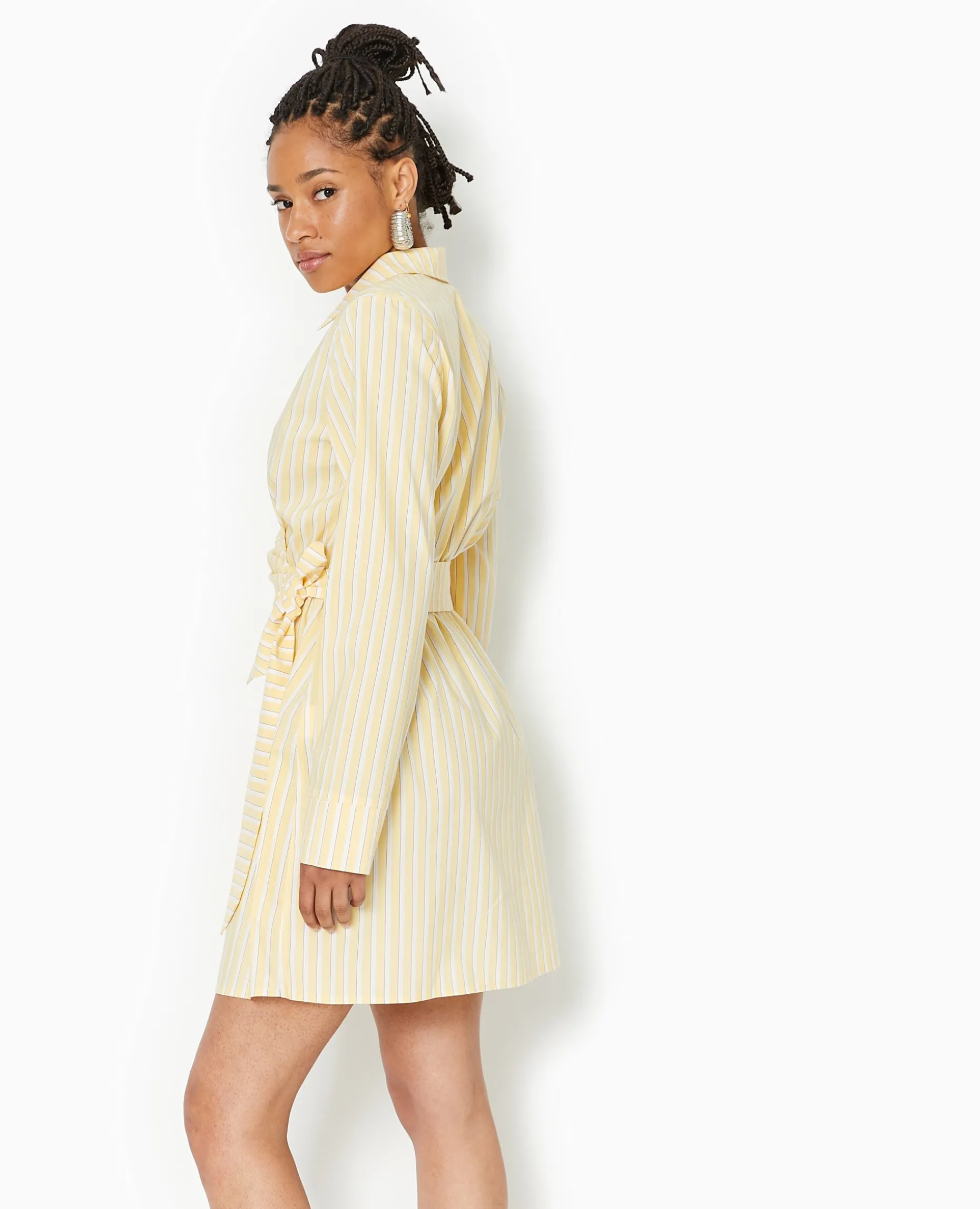 Robe Cache-cœur Courte Rayée - Beige