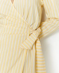 Robe Cache-cœur Courte Rayée - Beige