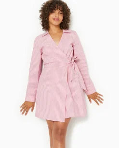 Robe Cache-cœur Courte Rayée - Rose Poudré