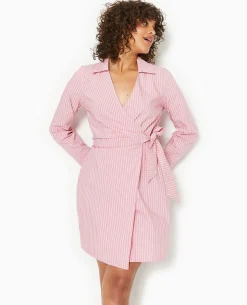 Robe Cache-cœur Courte Rayée - Rose Poudré