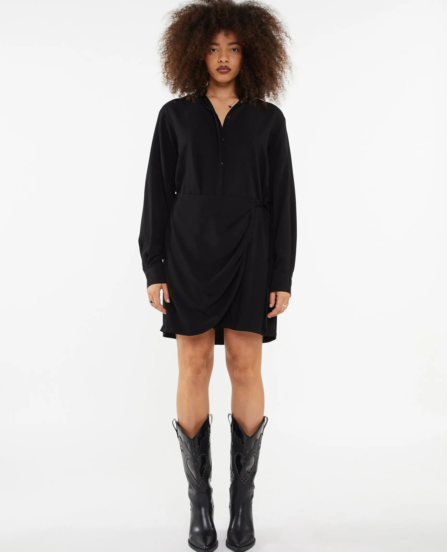 Robe Chemise Avec Effet Portefeuille - Noir