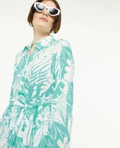 Robe Chemise Avec Volants - Bleu Turquoise