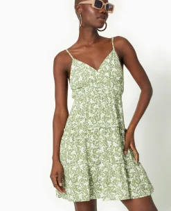 Robe Courte à Bretelles Avec Petits Volants - Vert