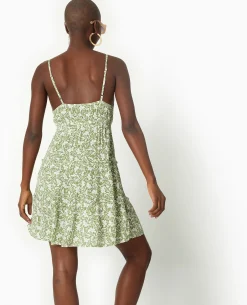 Robe Courte à Bretelles Avec Petits Volants - Vert