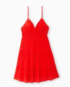 Robe Courte à Volants Encolure Croisée - Rouge