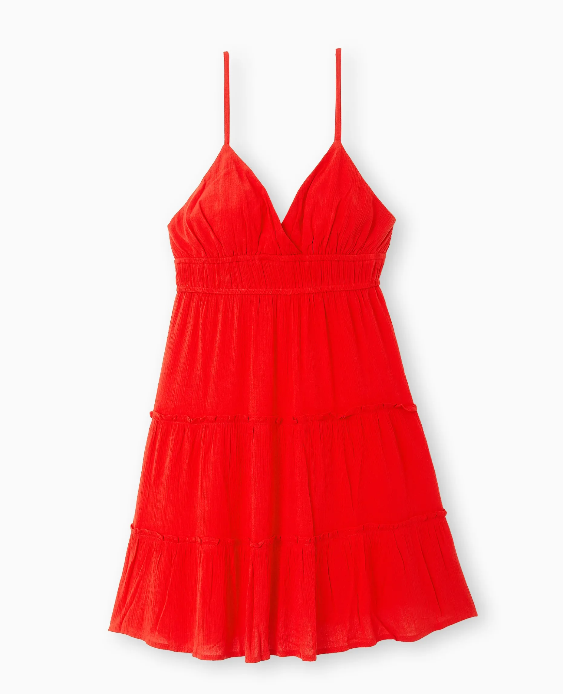 Robe Courte à Volants Encolure Croisée - Rouge