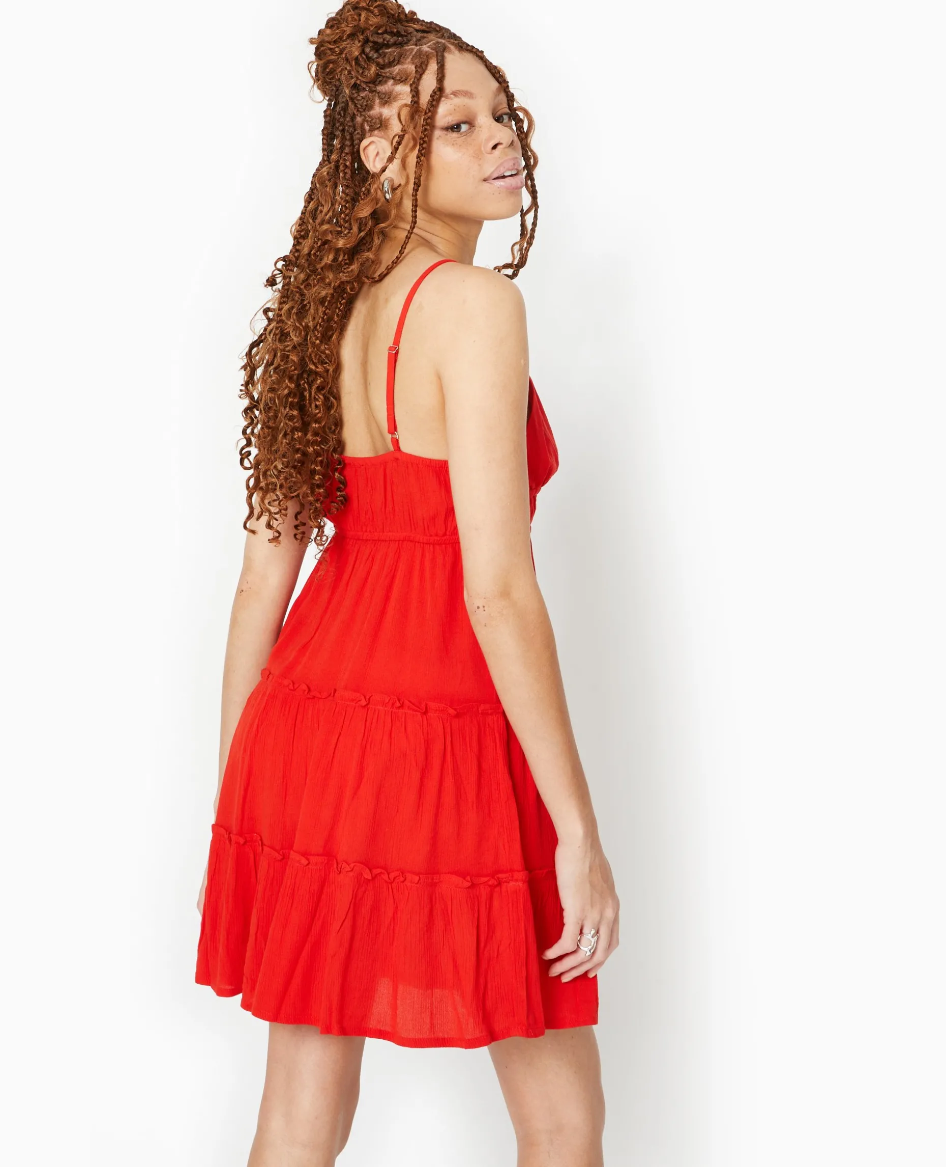 Robe Courte à Volants Encolure Croisée - Rouge