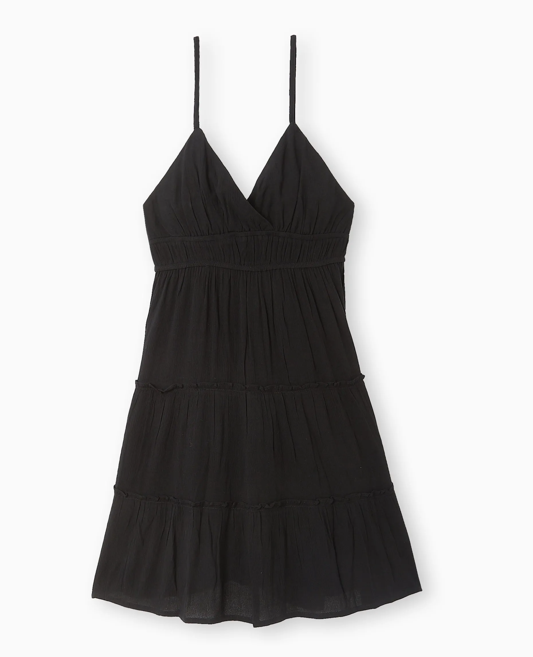 Robe Courte à Volants Encolure Croisée - Noir