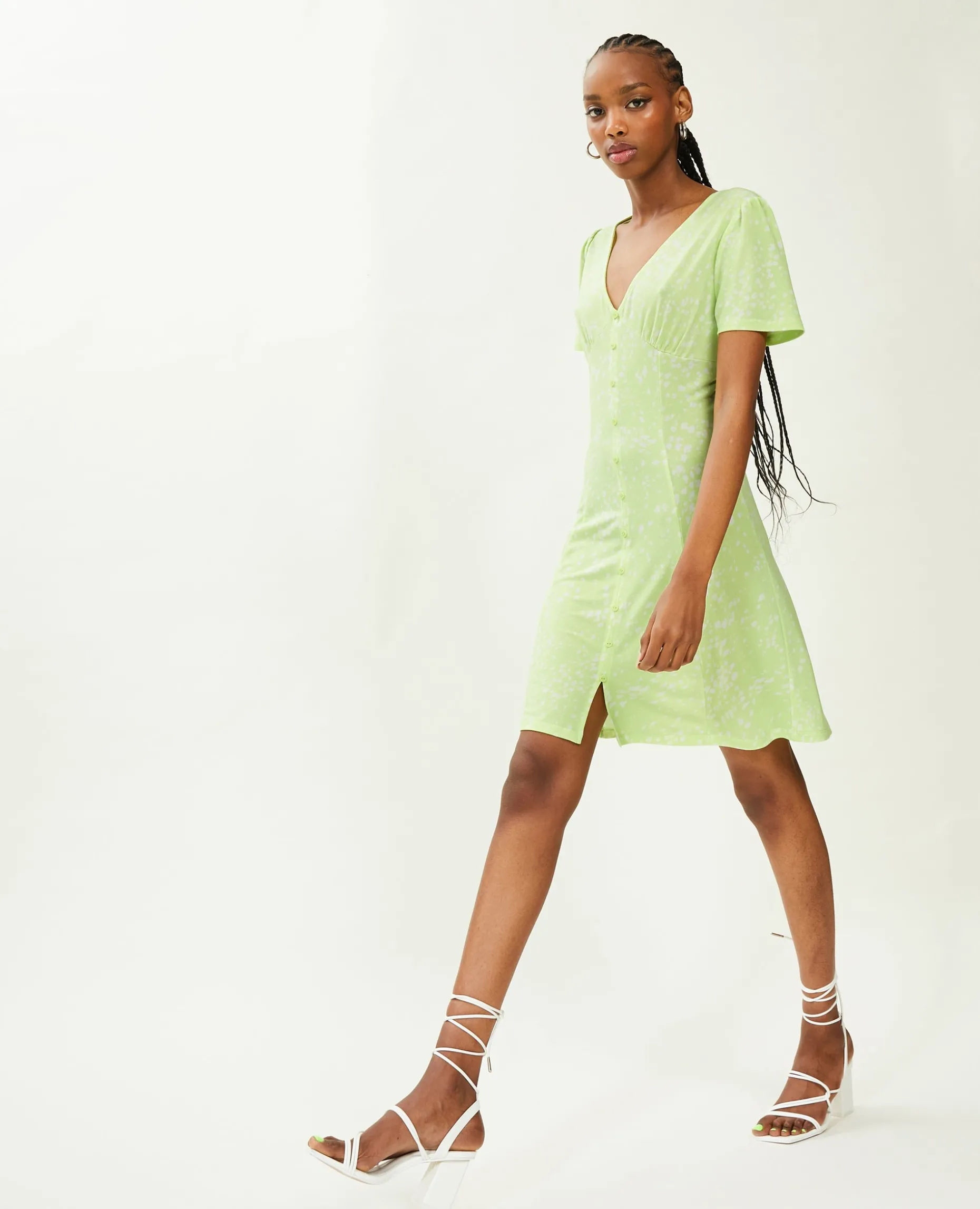 Robe Courte Avec Boutons - Vert