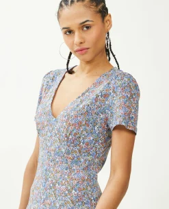 Robe Courte Avec Boutons - Bleu