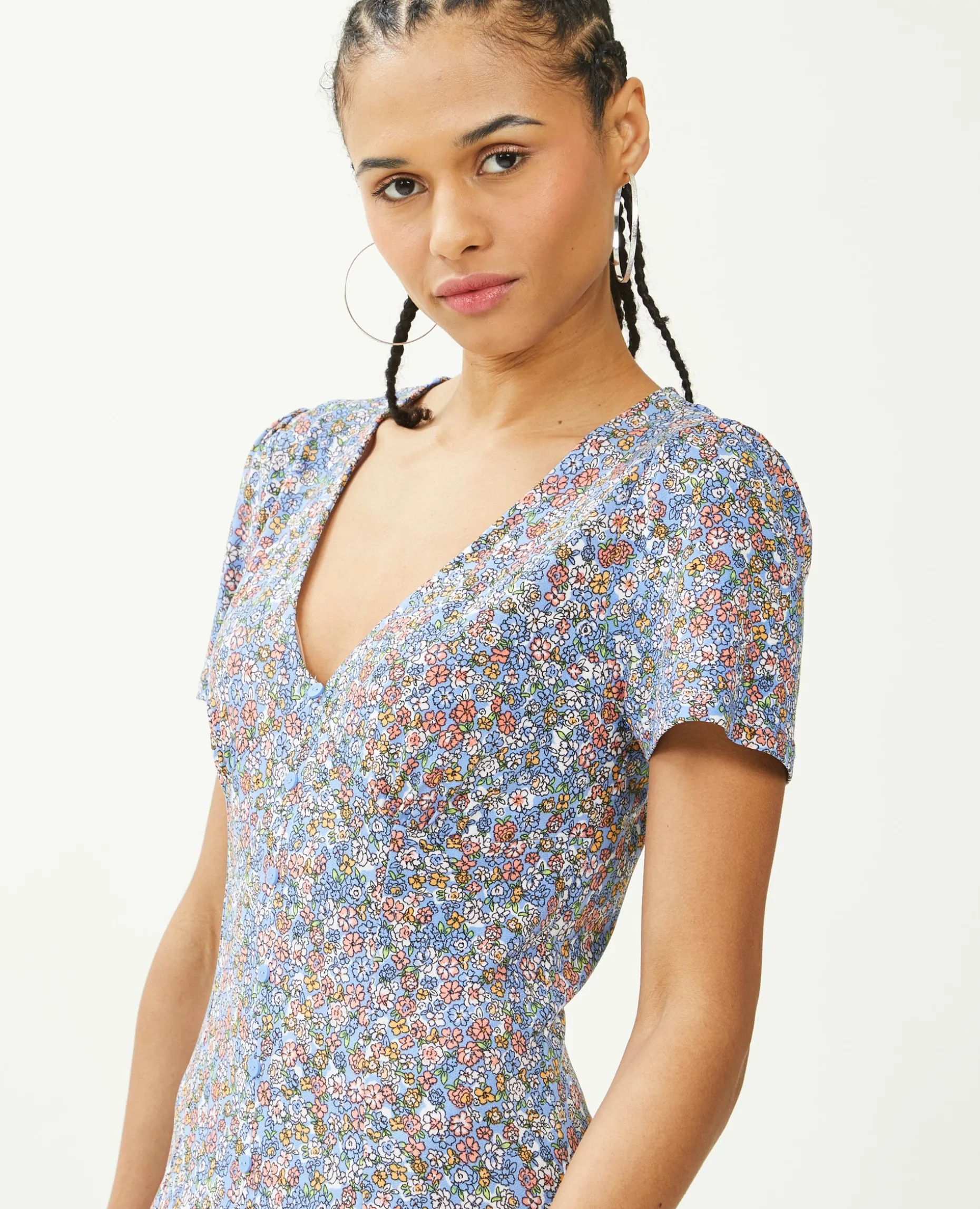 Robe Courte Avec Boutons - Bleu