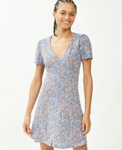 Robe Courte Avec Boutons - Bleu