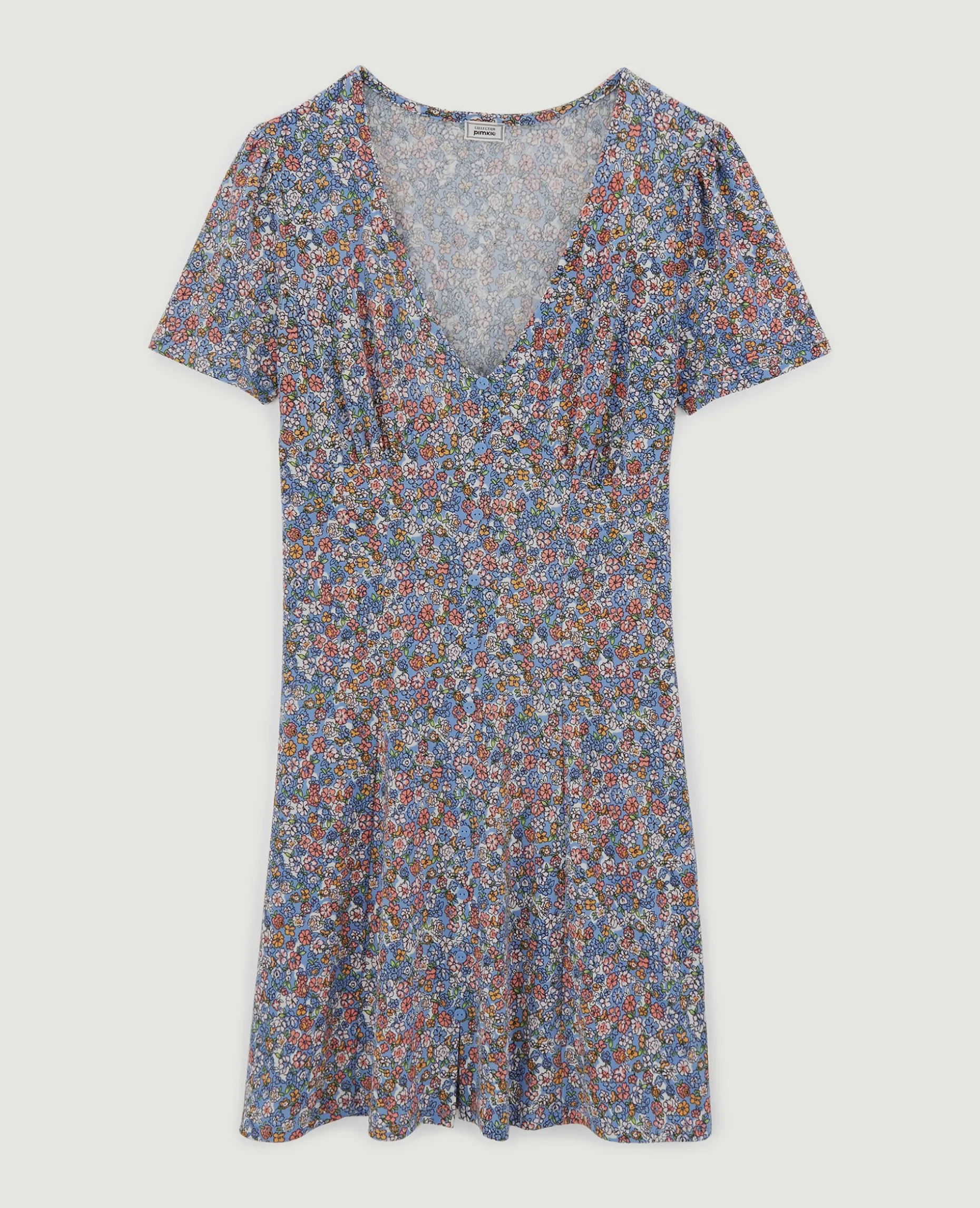 Robe Courte Avec Boutons - Bleu