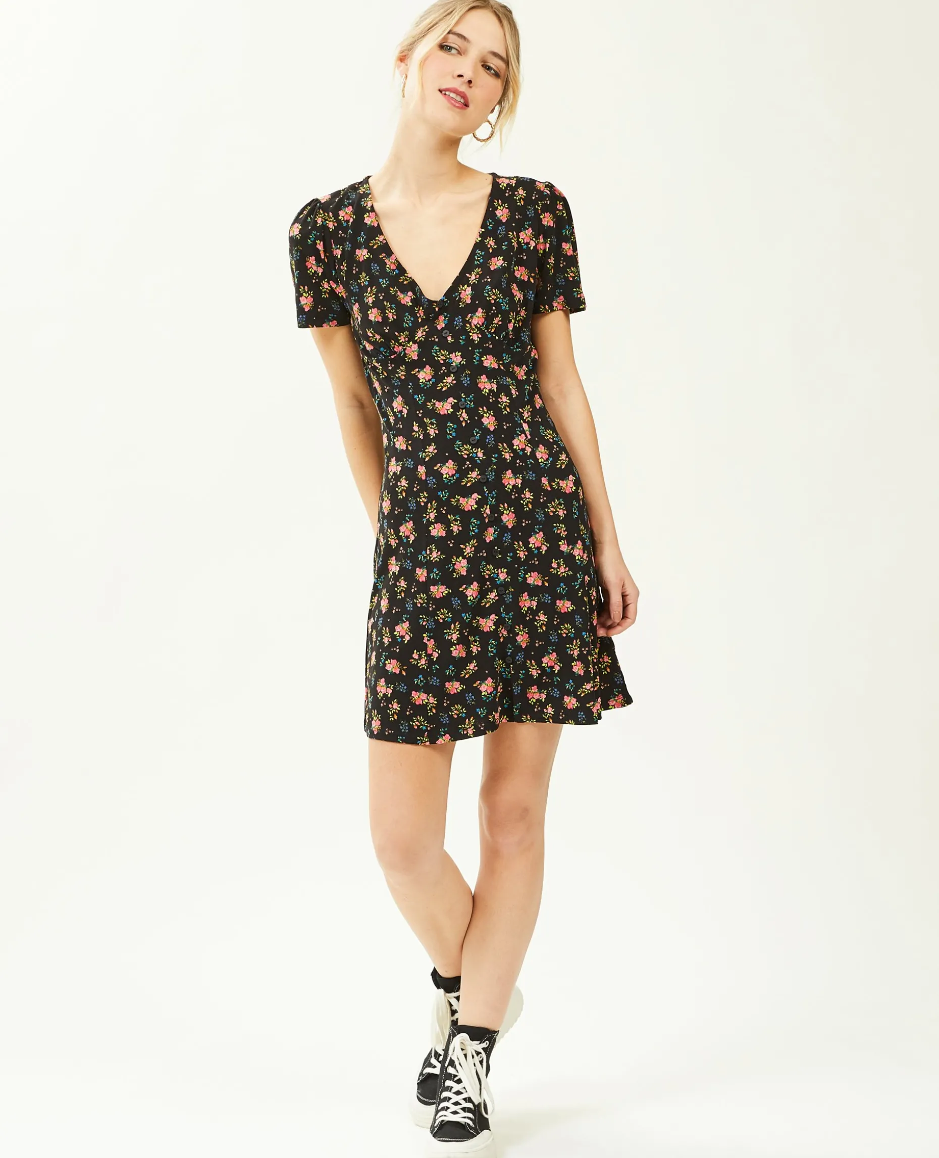 Robe Courte Avec Boutons - Gris