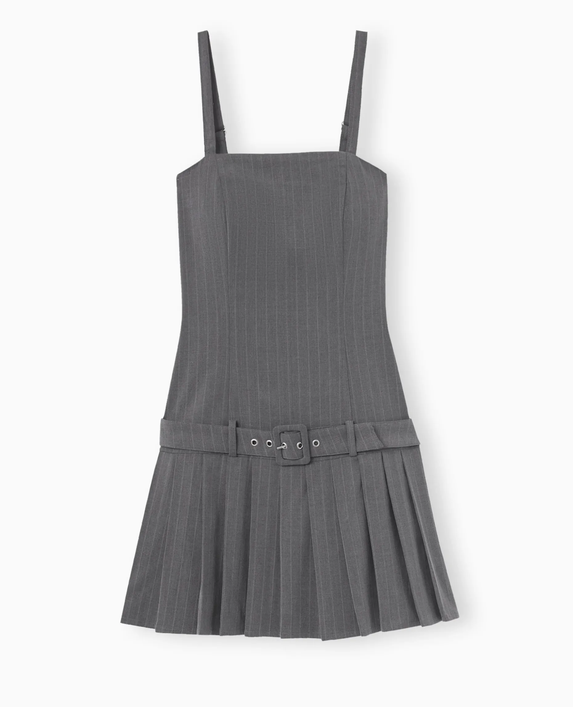 Robe Courte Avec Ceinture Et Bas Plissé - Gris Foncé