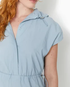 Robe Courte Boutonnée Avec Liens Et Stoppeurs - Bleu
