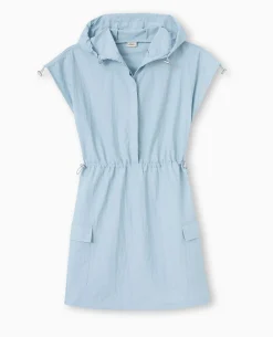 Robe Courte Boutonnée Avec Liens Et Stoppeurs - Bleu