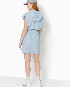 Robe Courte Boutonnée Avec Liens Et Stoppeurs - Bleu