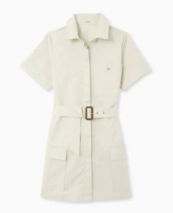 Robe Courte Boutonnée Style Saharienne - Beige