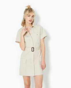 Robe Courte Boutonnée Style Saharienne - Beige