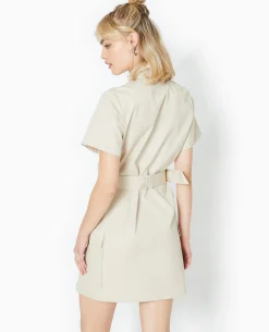 Robe Courte Boutonnée Style Saharienne - Beige