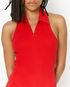 Robe Courte Dos-nu Avec Col - Rouge
