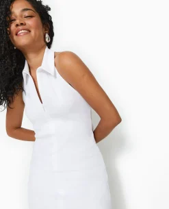 Robe Courte Dos-nu Avec Col - Blanc