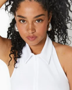 Robe Courte Dos-nu Avec Col - Blanc
