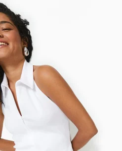 Robe Courte Dos-nu Avec Col - Blanc