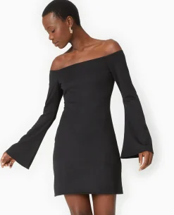 Robe Courte Encolure Bardot Et Manches Flare - Noir