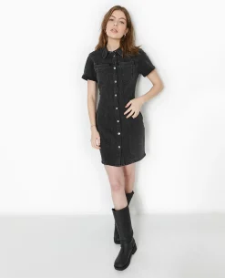 Robe Courte Et Moulante En Jean - Noir