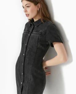 Robe Courte Et Moulante En Jean - Noir