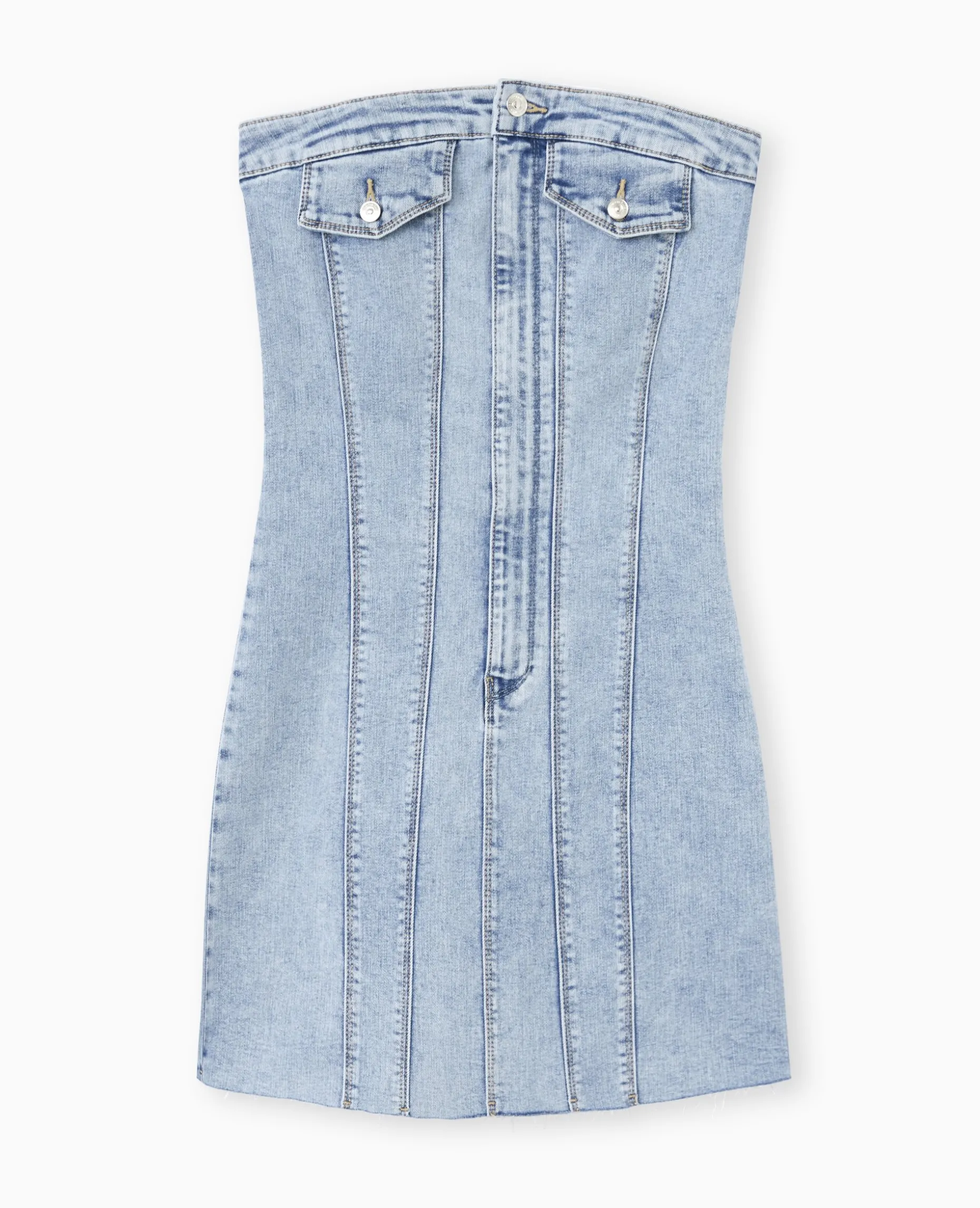 Robe Courte Forme Bustier En Jean - Bleu Clair