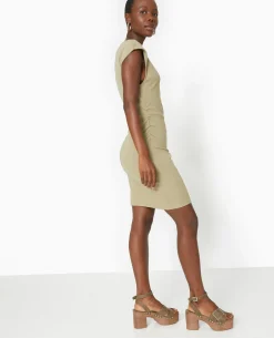 Robe Courte Sans Manches Avec Fronces Côtés - Vert Kaki