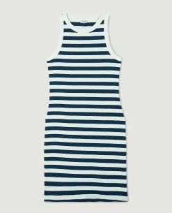 Robe Débardeur Maille Côtelée Rayée - Bleu