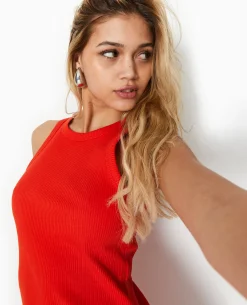Robe Débardeur Maille Côtelée - Rouge