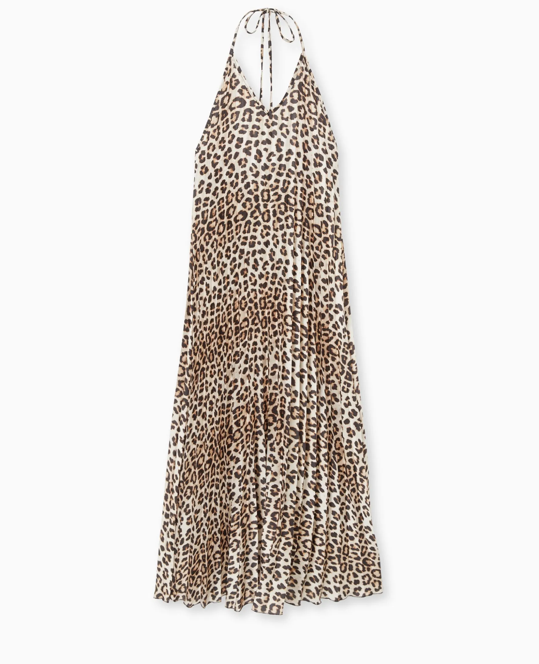 Robe Dos-nu En Tissu Satiné Plissé Motif Léopard - Marron