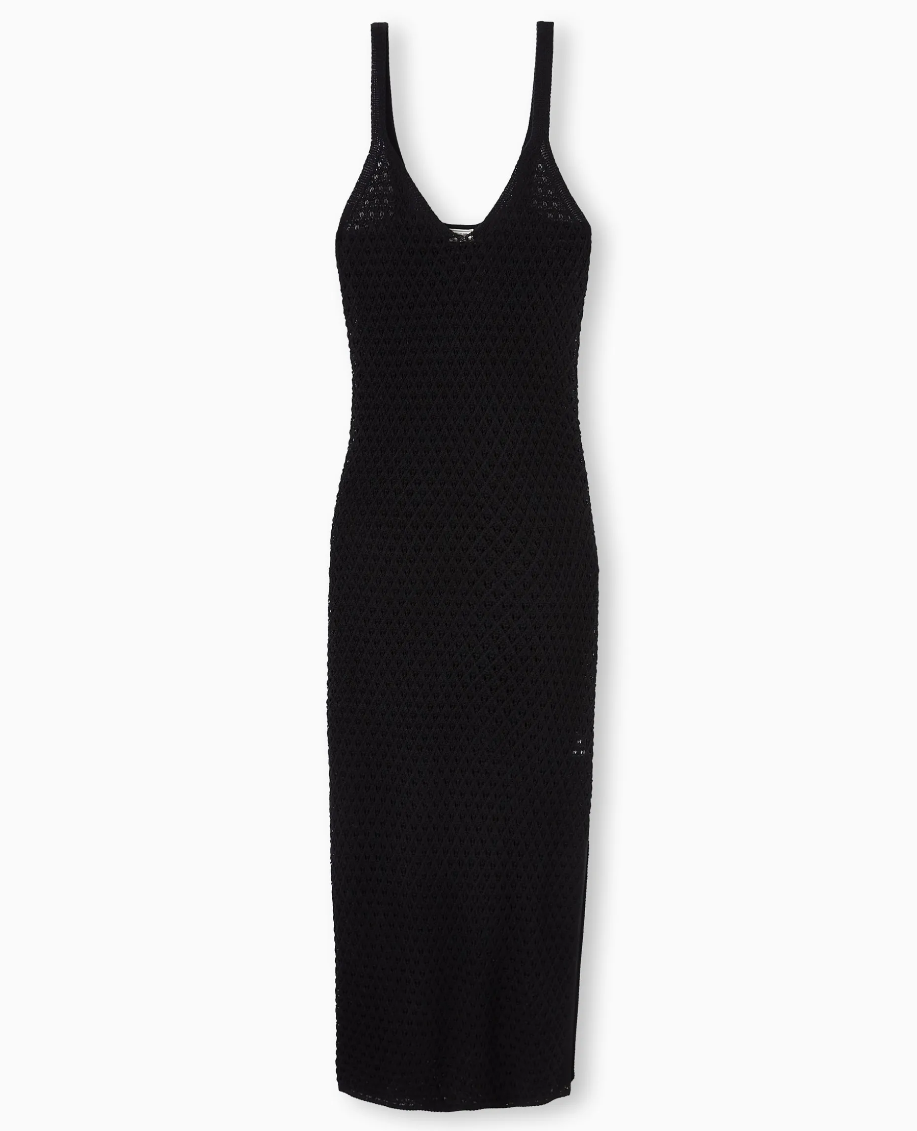 Robe Longue à Bretelles En Maille Ajourée - Noir