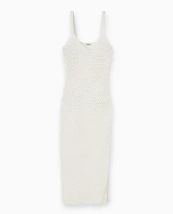 Robe Longue à Bretelles En Maille Ajourée - Blanc